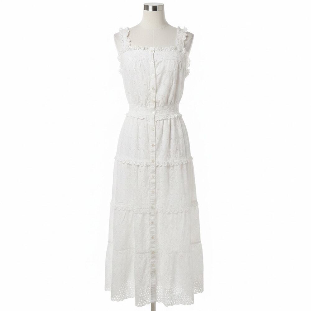 Gap x Doen White Eyelet Lace Tiered Midi Dress XL Cottagecore Cotton Chic Summer